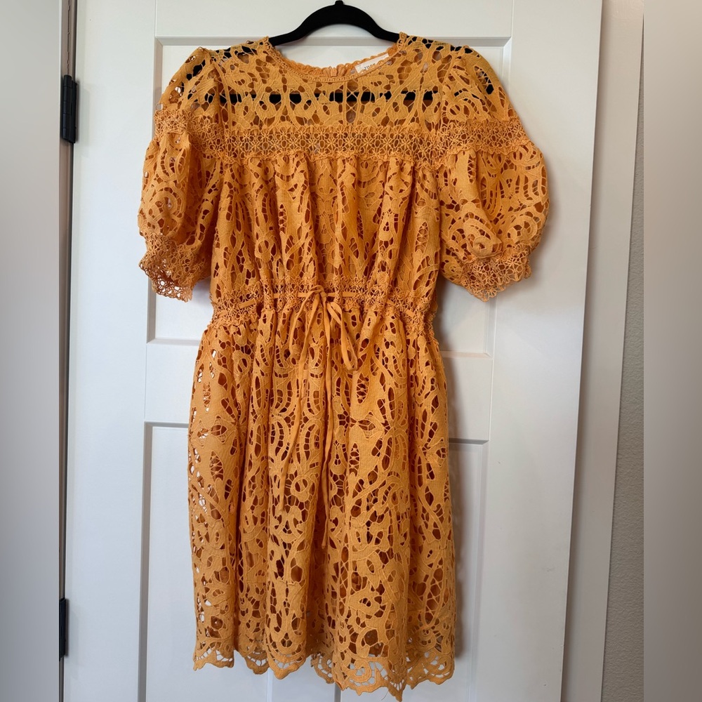 Just Me | golden yellow/tangerine crochet dress - XS